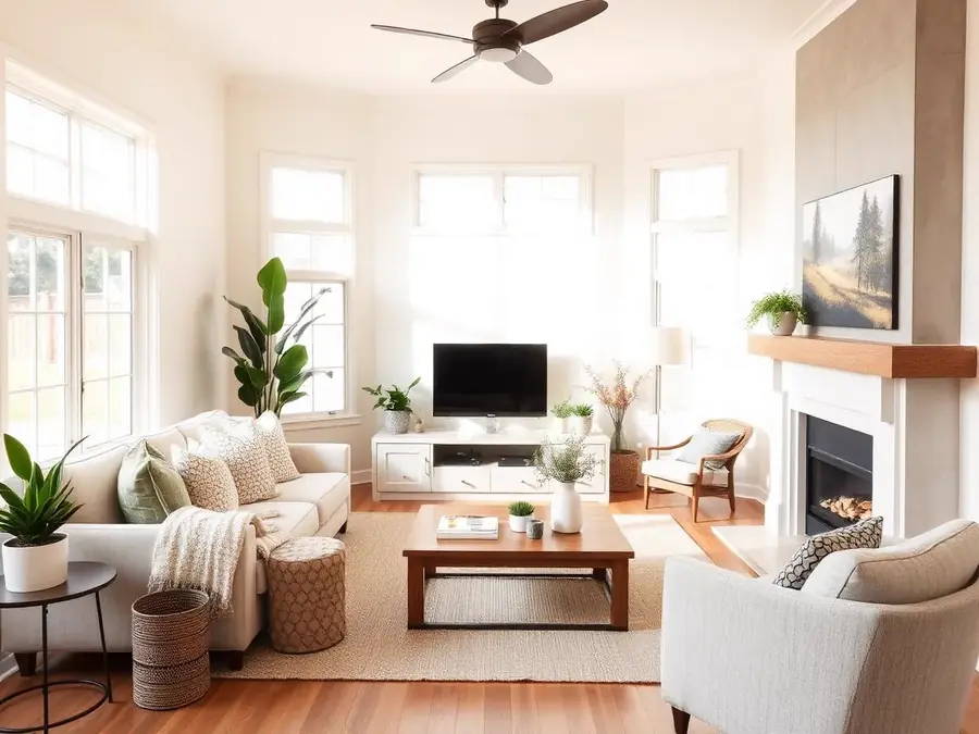 Bright living room staged for a home listing